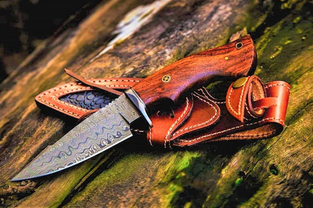Damascus Steel Pocket Hunting Knife Bushcraft Fixed Blade | Etsy Ireland